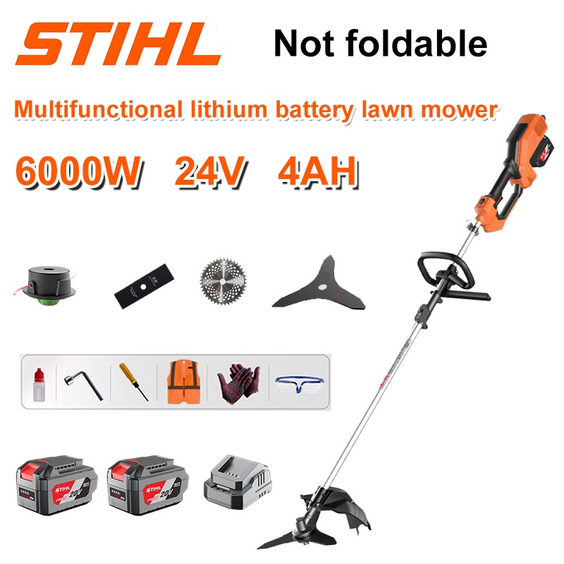 Bezkomutátorová kosačka 6000W + lítiová batéria 48V/4AH * 2 + kotúč okružnej píly + kotúč priamočiarej píly + kotúč na burinu + plieniace lano * 20 + originálna nabíjačka + ďalšie príslušenstvo + desaťročná záruka