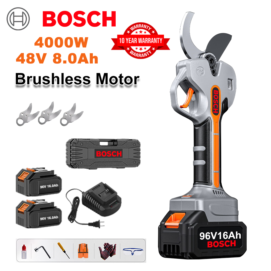 4000W bezkefové záhradnícke nožnice s lítiovou batériou + 2x 48V 8Ah batéria + 3x nôž zo zliatiny Sk9 + nabíjačka + LED displej napájania + krabička s náradím + mazací olej + ochranné okuliare + 10-ročná záruka