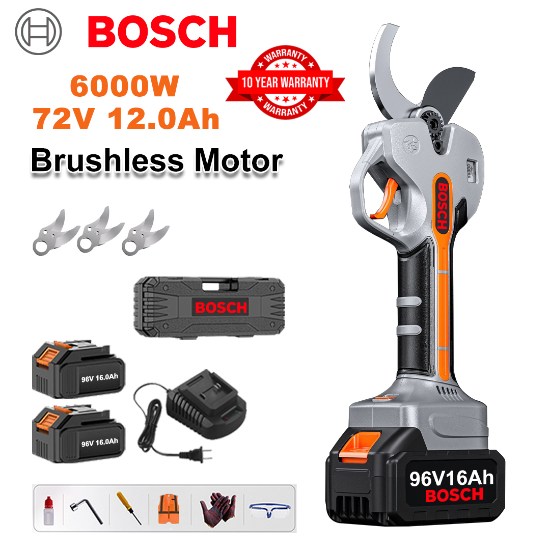 6000W bezkefové záhradnícke nožnice s lítiovou batériou + 2x 78V 12Ah batéria + 3x nôž zo zliatiny Sk9 + nabíjačka + LED displej napájania + krabička s náradím + mazací olej + ochranné okuliare + 10-ročná záruka
