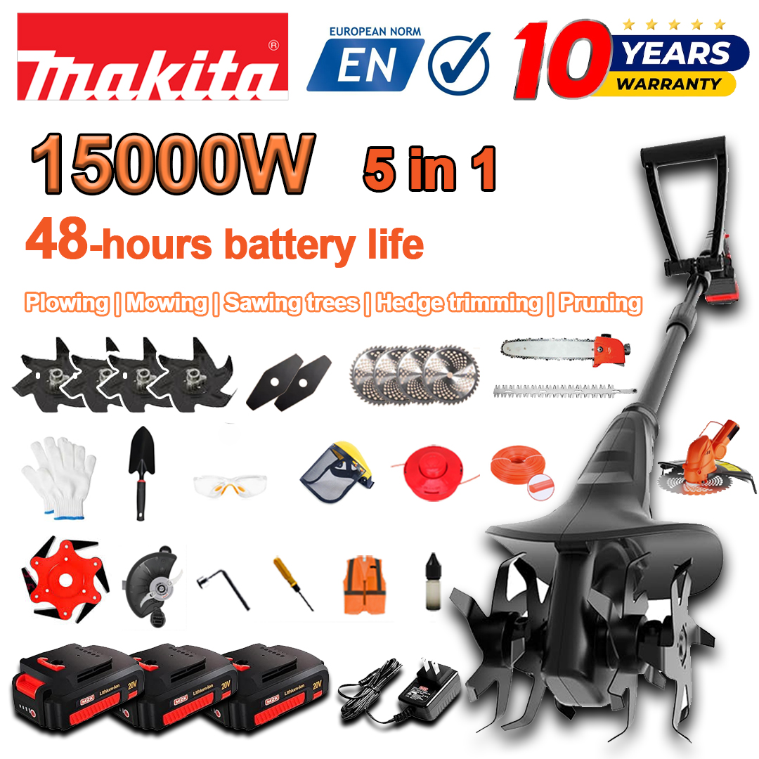 (Výdrž batérie: 48 hodín) Pluh 15 000 W + lítiová batéria 96 V * 3 + rezacia hlava * 1 + píla * 1 + hlava nožnice na živý plot * 1 + rýchlonabíjačka * 1 + lopata * 1 + rovná čepeľ * 2 + pluhový nôž * 4 + pílový kotúč z ľahkej zliatiny * 1 + rezný nôž * 1 + rezacie lano * 1 + rôzne príslušenstvo