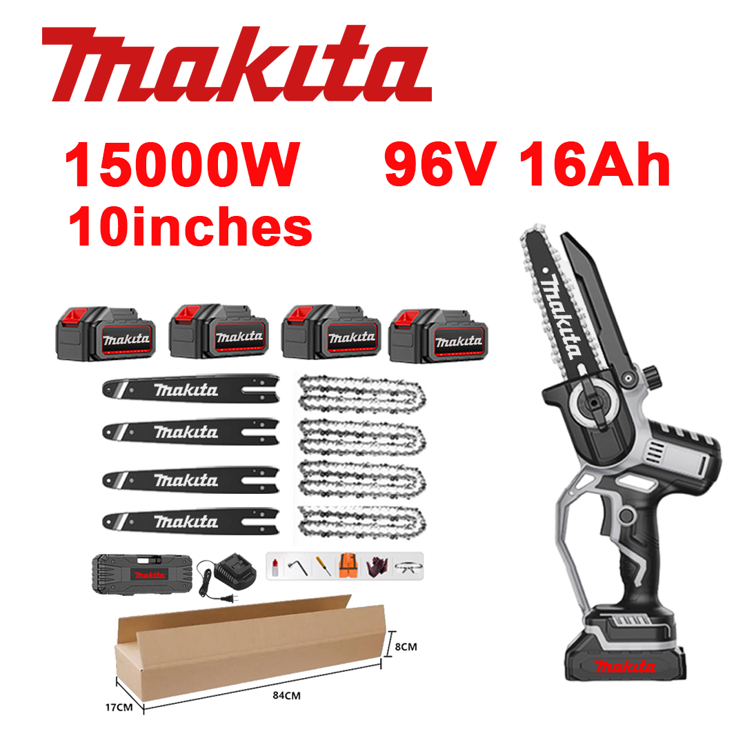 10-palcová bezkefová lítium-iónová reťazová píla, výkon 15 000 W, batéria 96 V 16,0 Ah*4, nabíjačka, vodiaca lišta*4, reťaz*4, skrinka na náradie, mazací olej a ochranné okuliare, päťročná záruka