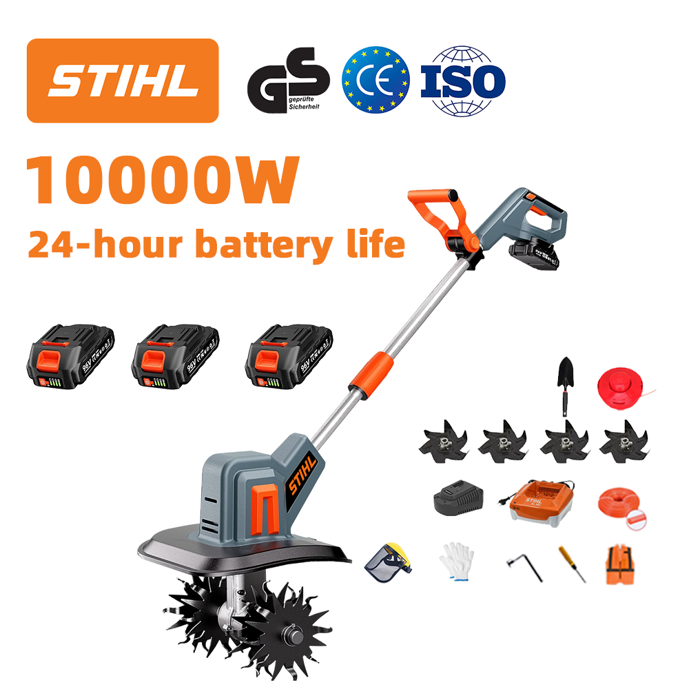 (Výdrž batérie 24 hodín) Pluh 10 000 W + lítiová batéria 96 V * 3 ks + rýchlonabíjačka * 1 ks + lopata * 1 ks + radlica na obrábanie pôdy * 4 ks + rezný kotúč * 1 ks + rezné lano * 1 ks + rôzne príslušenstvo